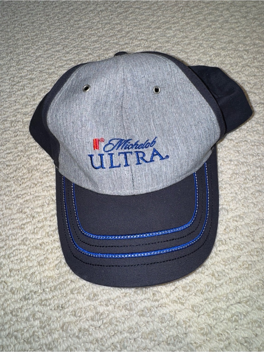Michelob Ultra Embroidered Two-Tone Baseball Cap in Gray & Navy